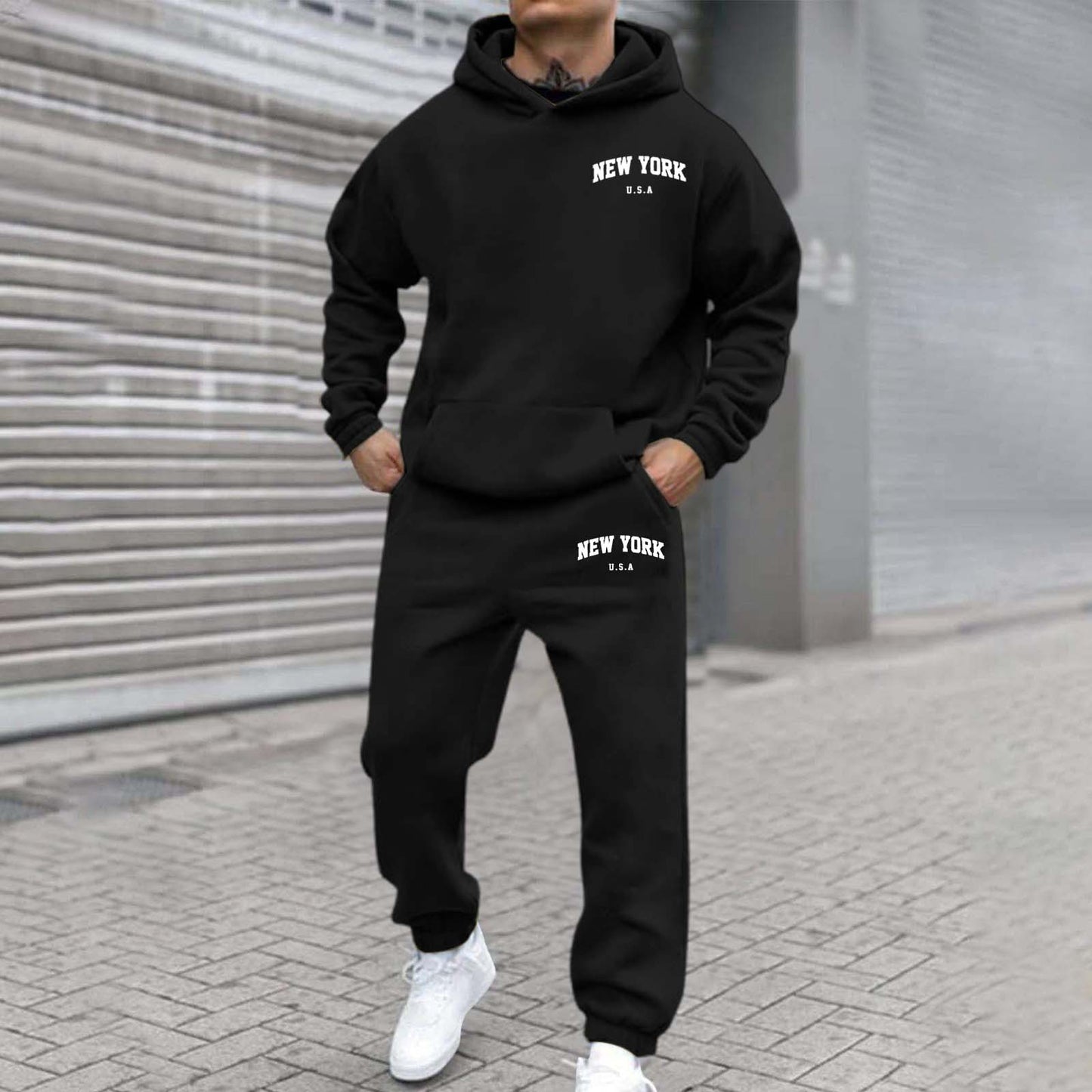 Habit :Sweat-shirt a capuche imprime en velours et pantalon de survetement