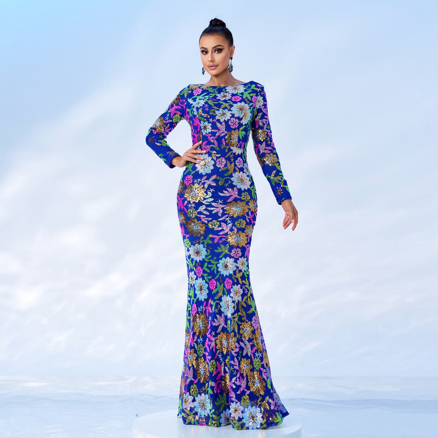 Robe de soirée élégante à manches longues en sequins