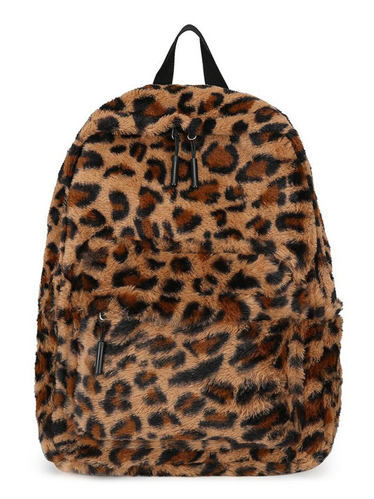 Sac à dos en peluche imprimé léopard