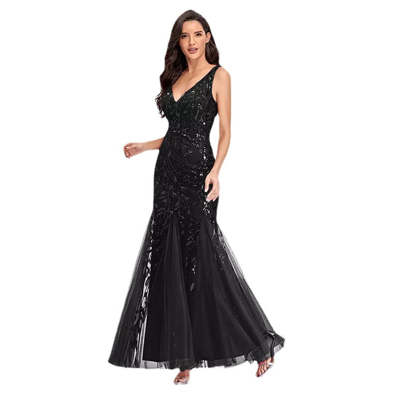 Robe de soirée sirène à sequins brodés