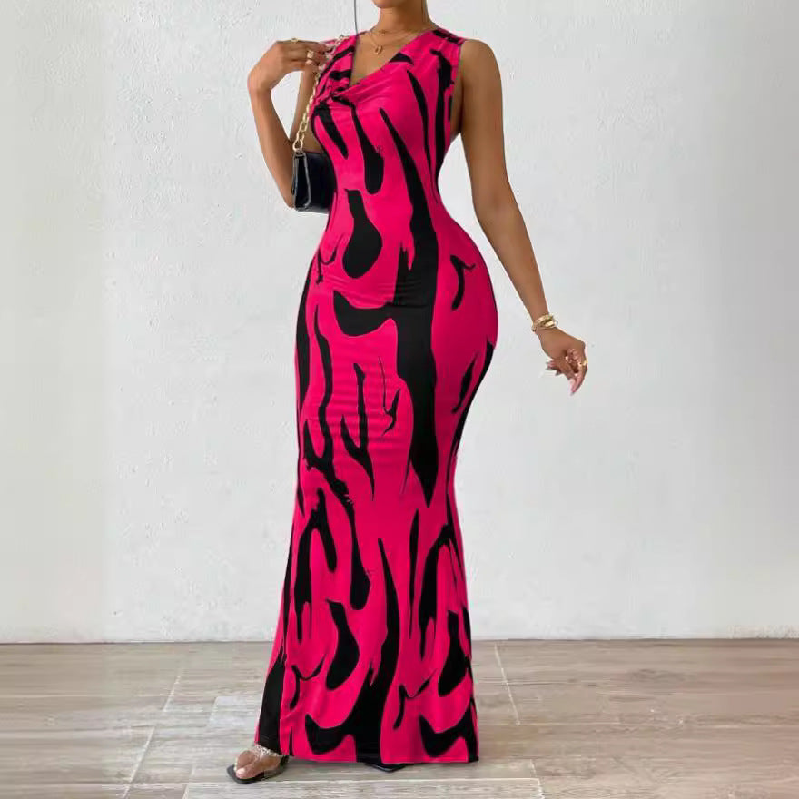 Robe-pull à col en V pour femmes avec impression 3D