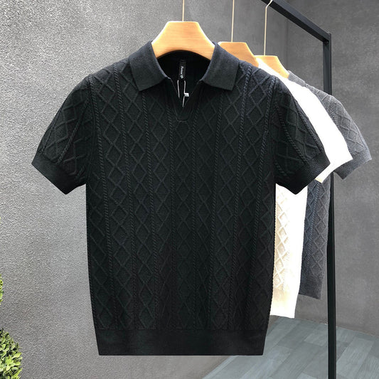 Polo texturé à col en V pour homme