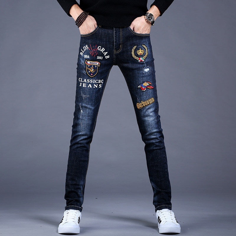 Veste et pantalon en jean brodés pour hommes