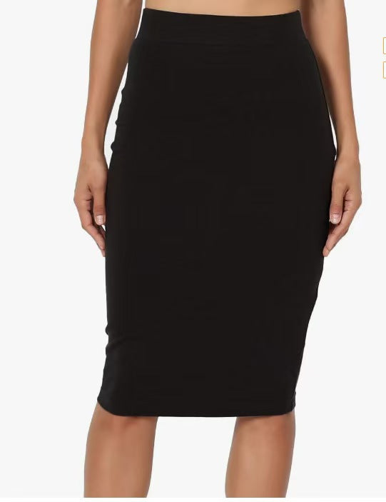 Jupe crayon taille haute à taille élastique et longueur genou