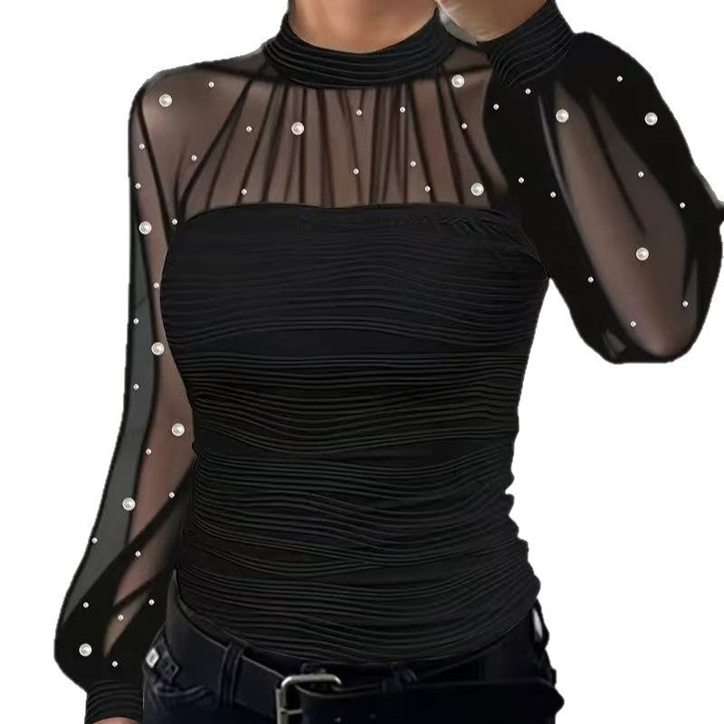 Chemise à manches longues avec empiècement en perles