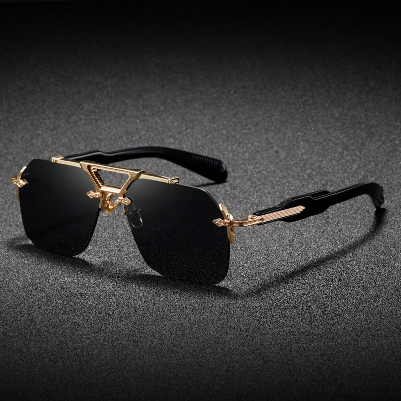 Lunettes de soleil à double faisceau métallique, grande monture, protection UV