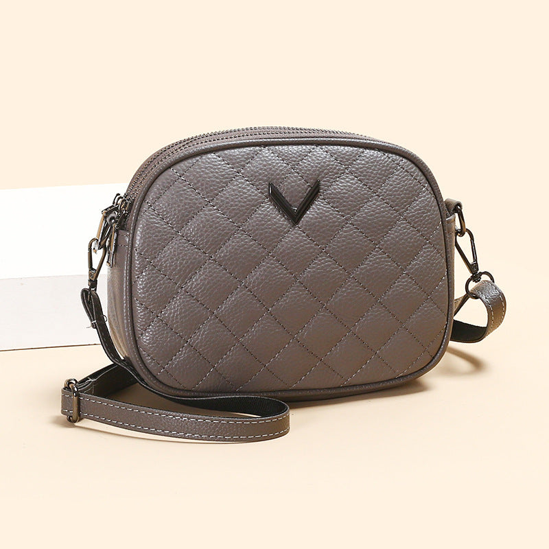 Sac bandoulière en cuir véritable à motif losange