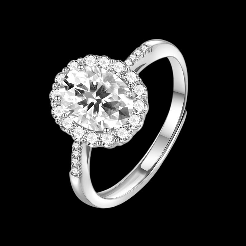 Bague géométrique pour femmes en argent sterling avec moissanite