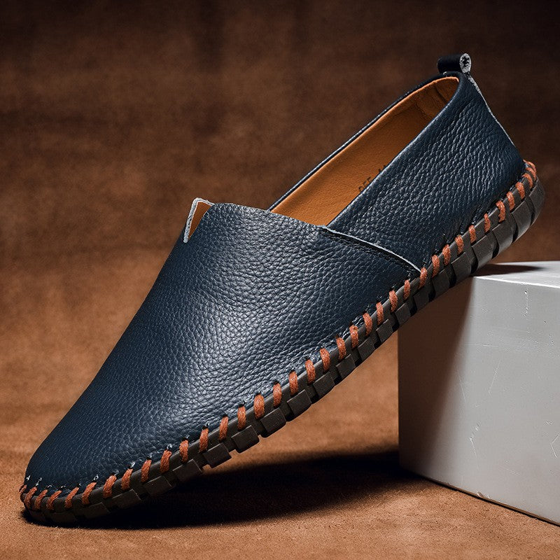 Chaussures décontractées en cuir respirant pour hommes à enfiler