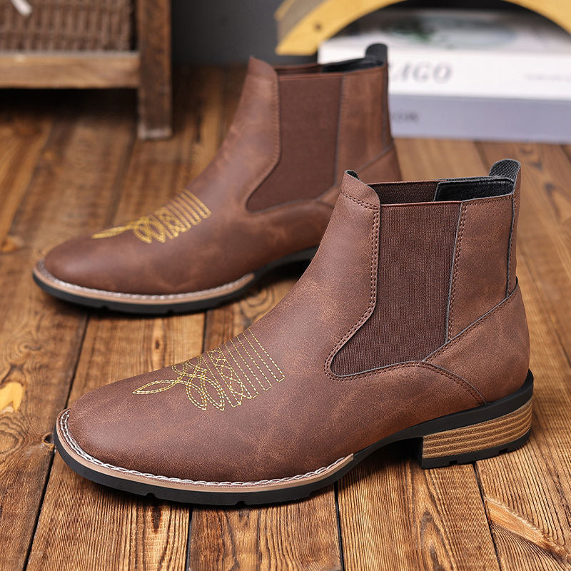 Bottes en cuir Chelsea pour homme, décontractées, à bout carré, à enfiler