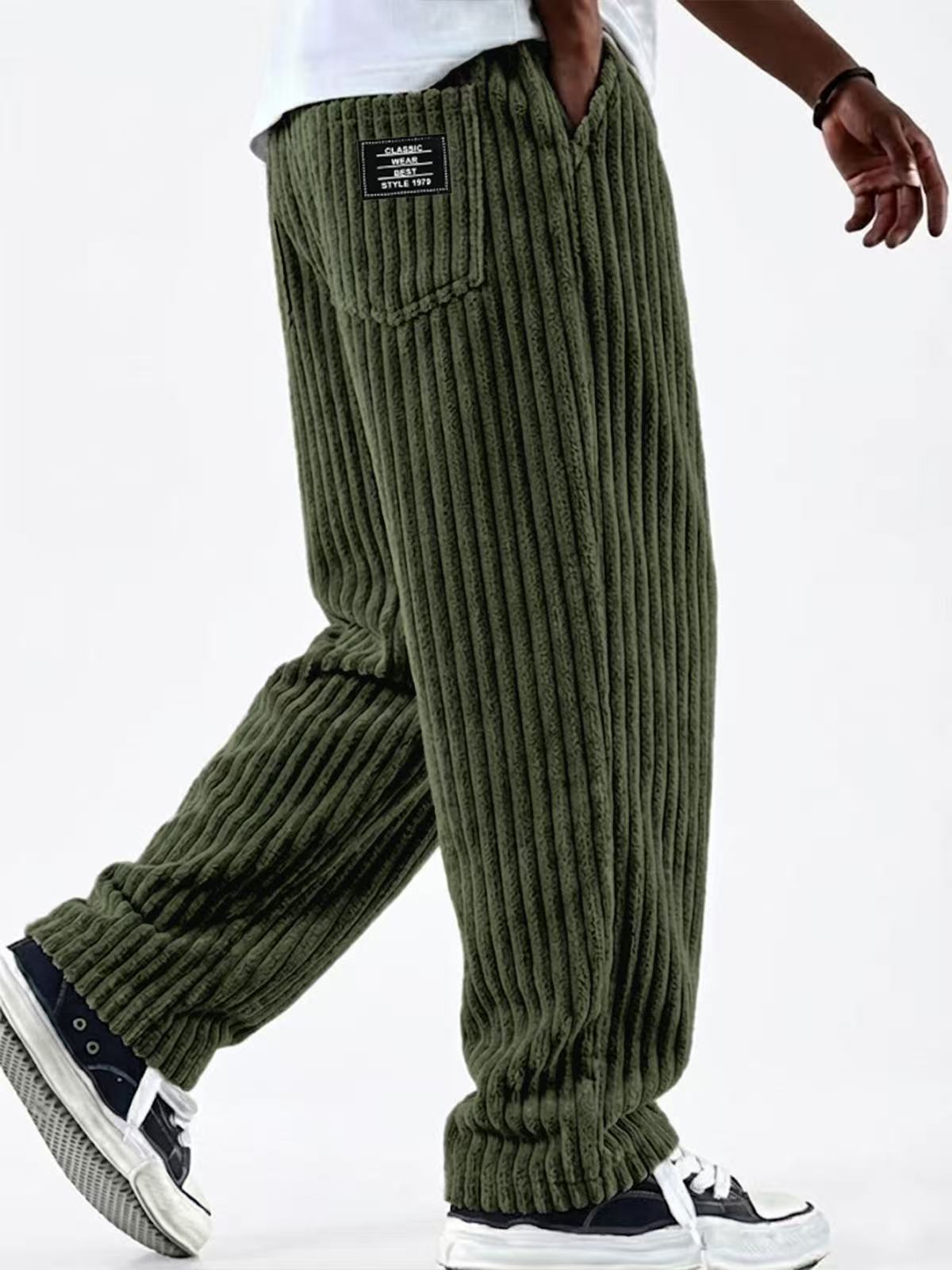 Pantalon décontracté pour hommes en velours côtelé à rayures verticales