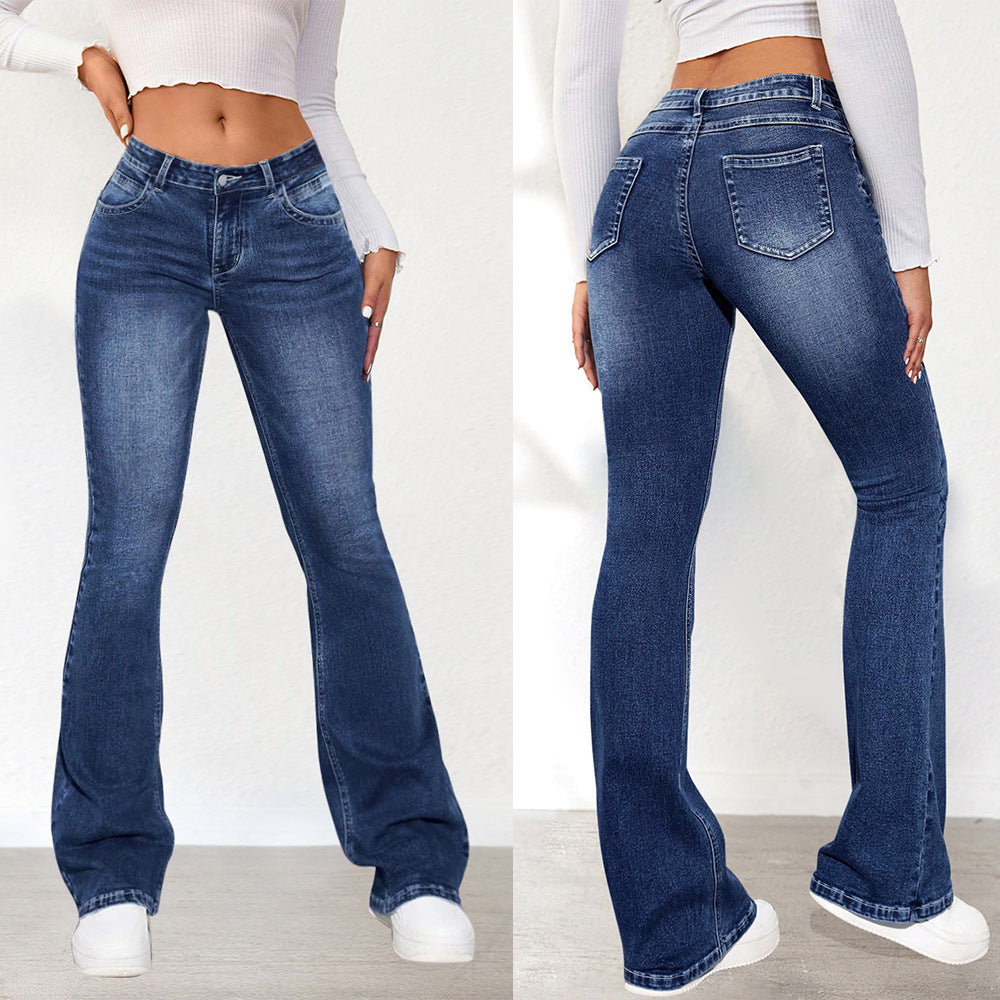 Pantalon en jean extensible à coupe évasée pour femmes