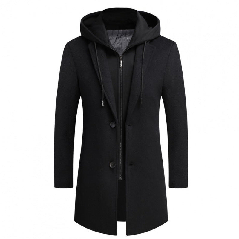 Manteau en laine pour homme coupe slim avec capuche amovible