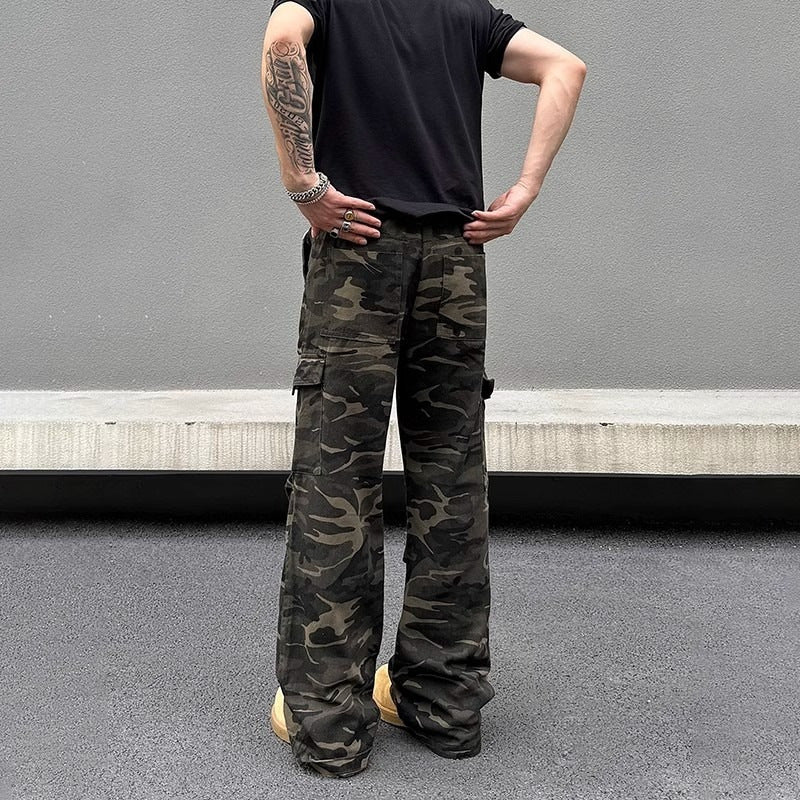 Jean cargo camouflage délavé épais