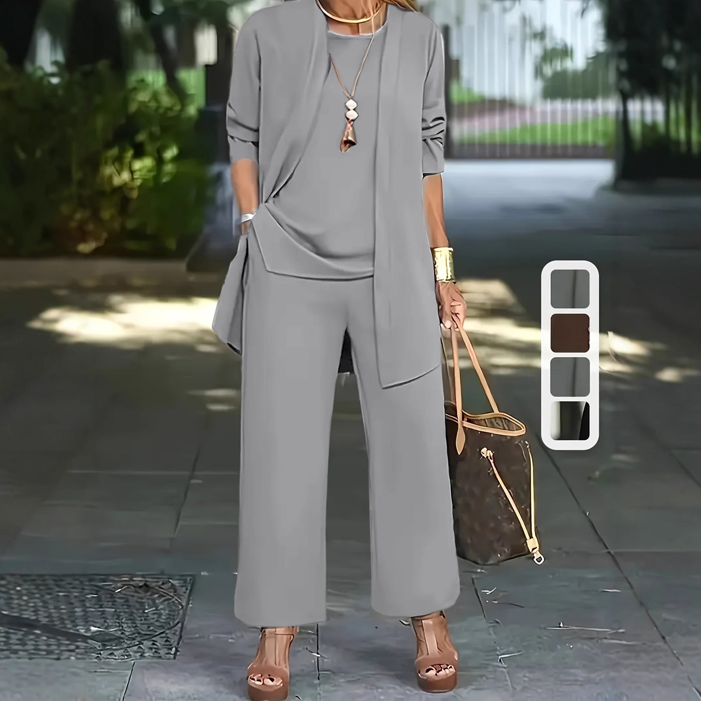 Ensemble décontracté : cardigan à manches longues, gilet et pantalon