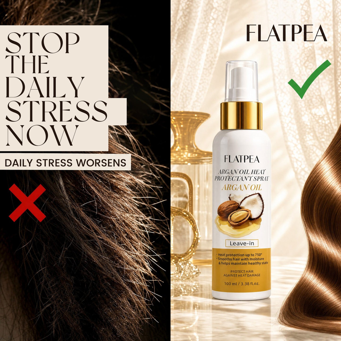 Spray Protecteur de Chaleur pour Cheveux à l'Huile d'Argan Marocaine