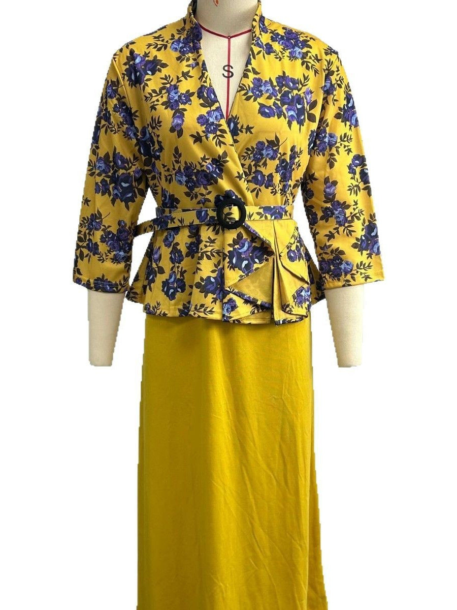 Habit :Robe sirène imprimée élégante à manches sept manches