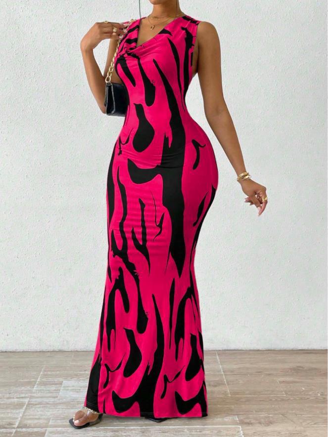 Robe-pull à col en V pour femmes avec impression 3D