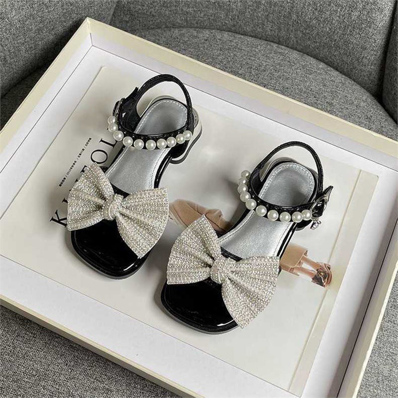 Chaussures de princesse à nœud perle pour enfants