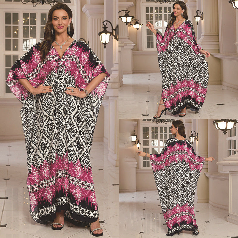 Robe longue de plage imprimée en coton pour femme, robe longue ample, paréo, vêtement de protection solaire
