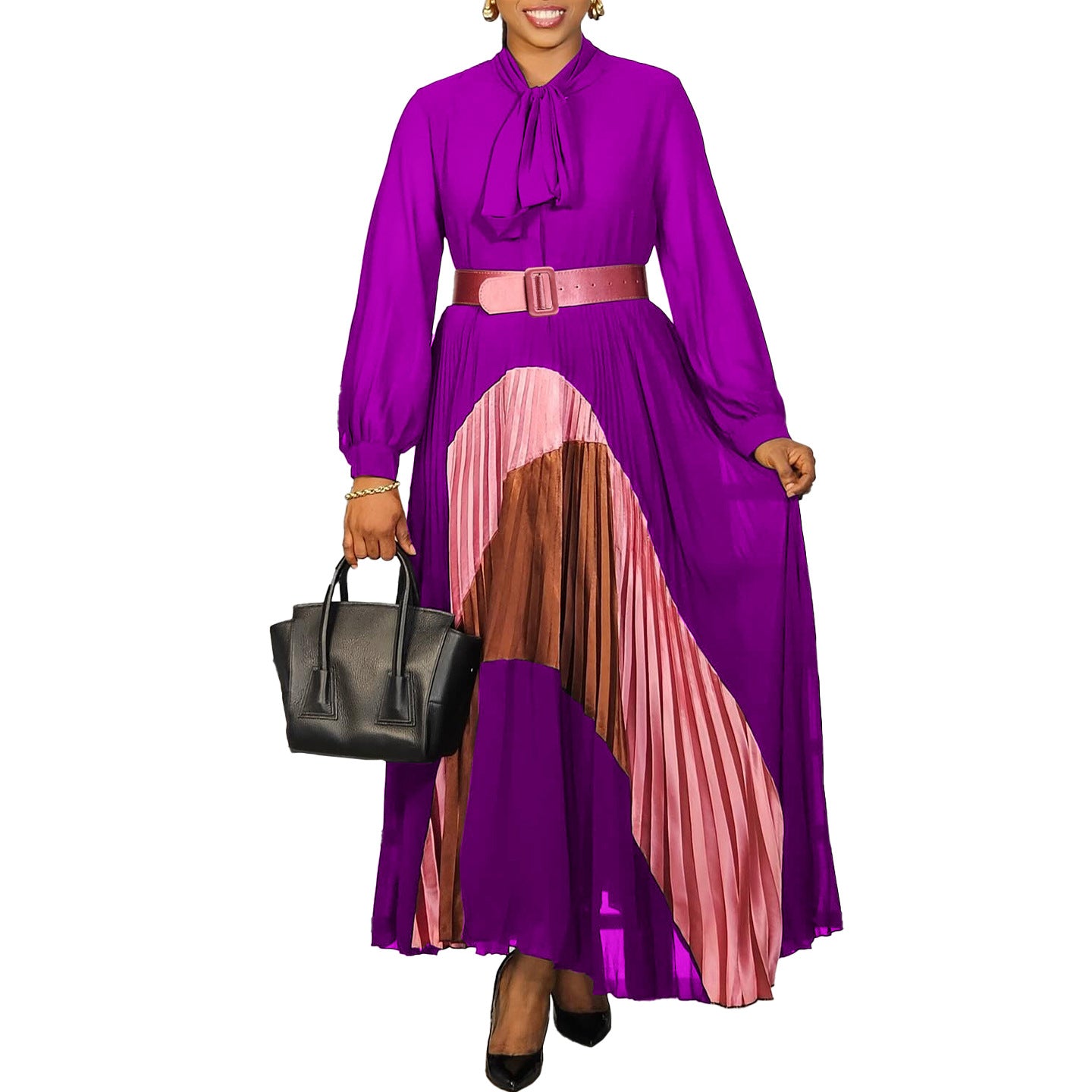 Robe plissée élégante avec ceinture