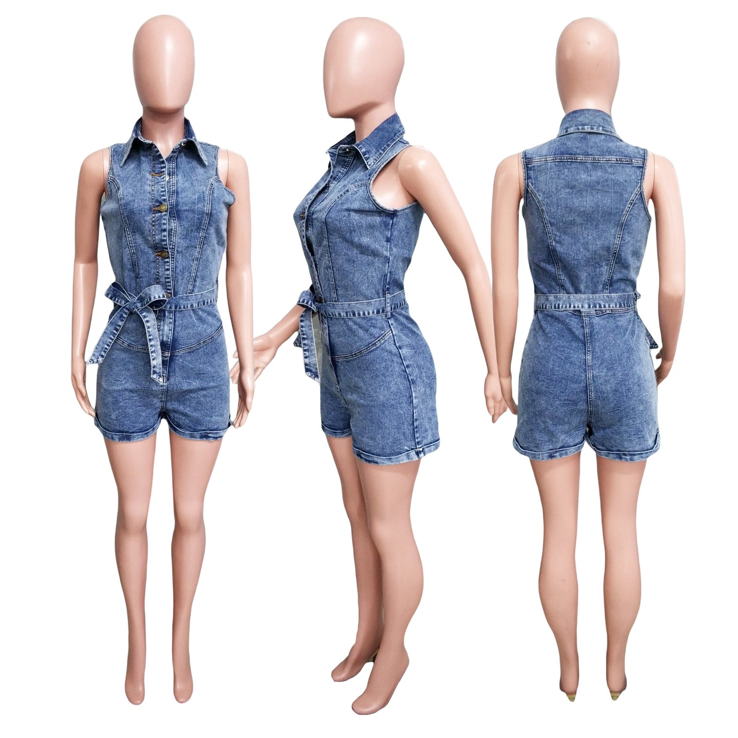 Combinaison courte en jean sans manches avec coupe stretch
