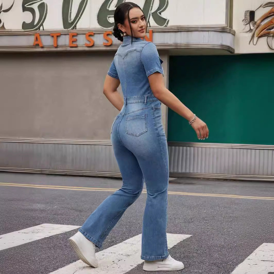 Combinaison en jean stretch avec taille élastique