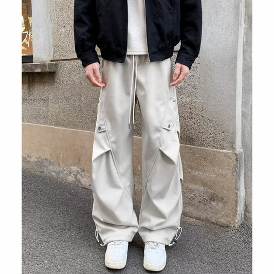 Pantalon décontracté à jambes larges plissé pour homme