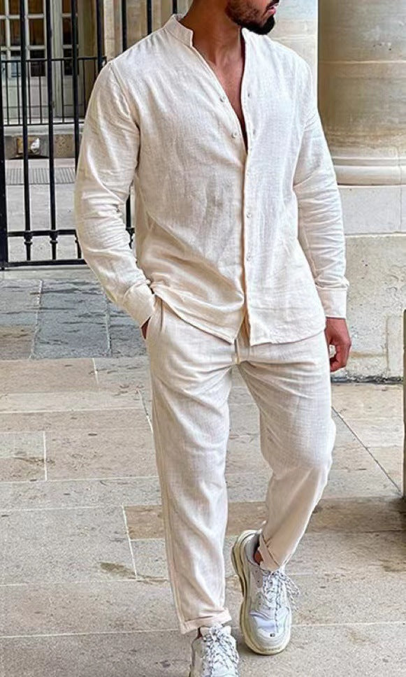 Ensemble deux pièces pour homme (pantalon et haut) en coton, style décontracté et fonctionnel, manches longues, pour l'automne (destiné à l'exportation).