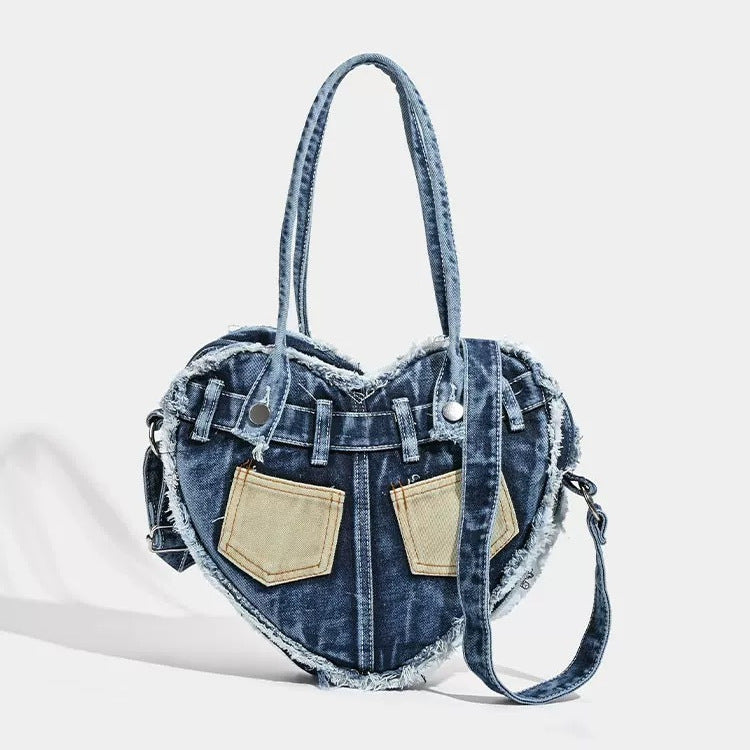 Sac bandoulière en denim avec motif Love
