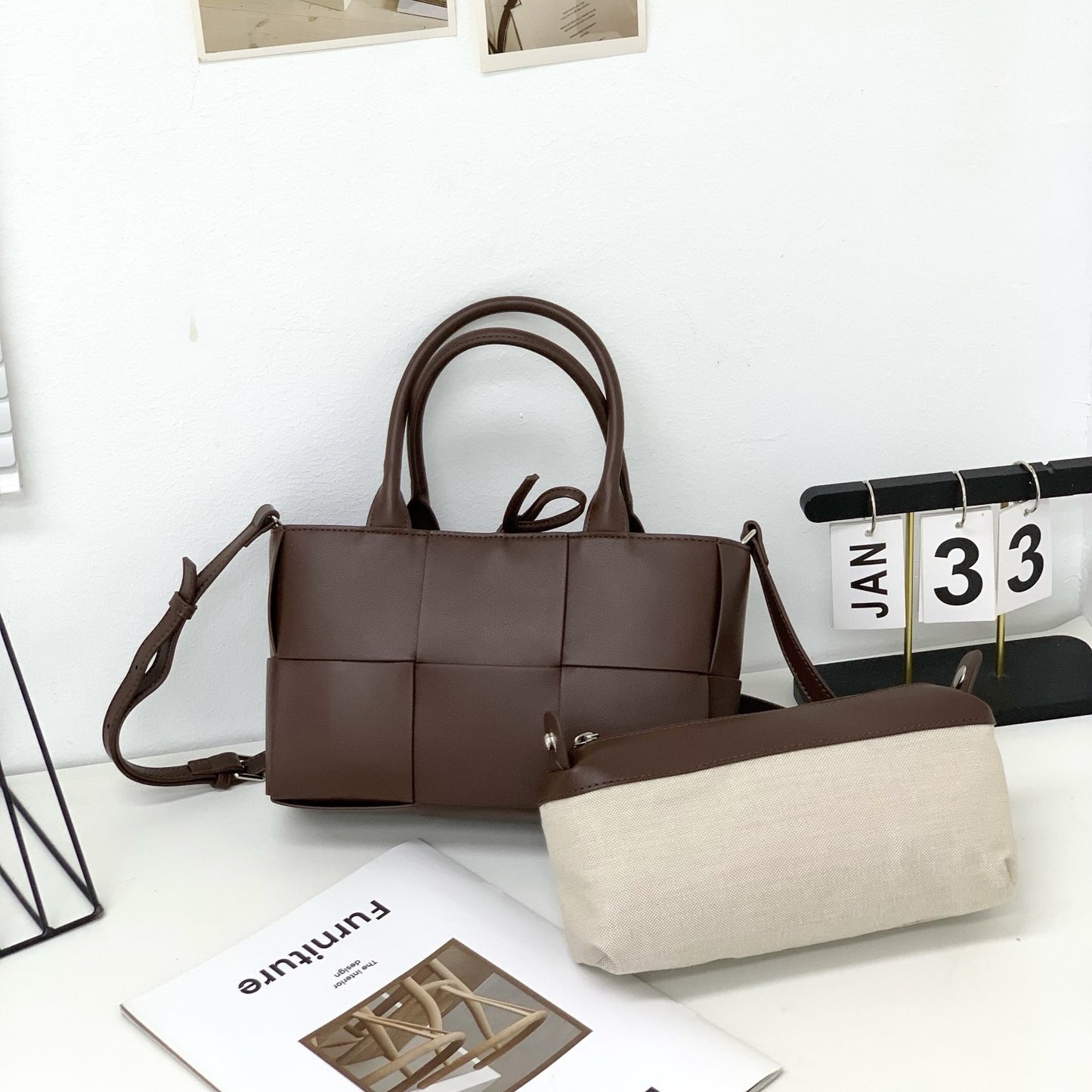 Sac cabas bandoulière en cuir véritable