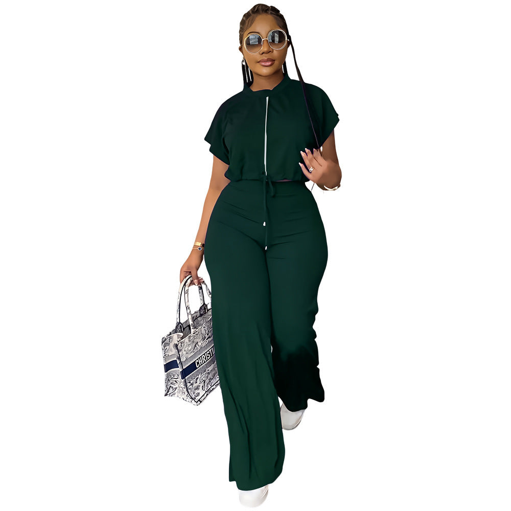Habit :Ensemble haut à cordon et pantalon fendu taille haute pour femme