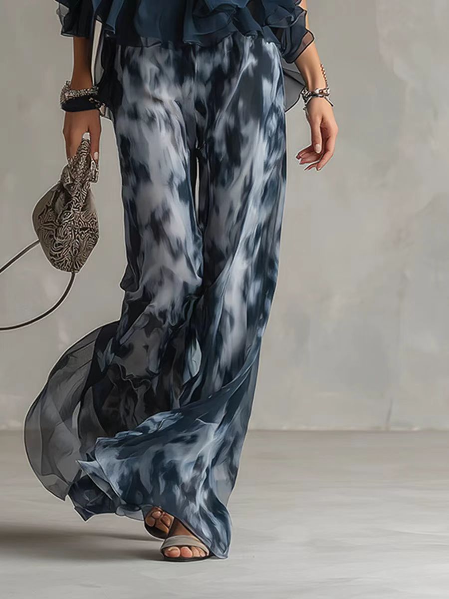 Ensemble haut sans manches à col licou et pantalon large imprimé