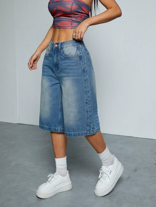 Short en jean à jambes droites