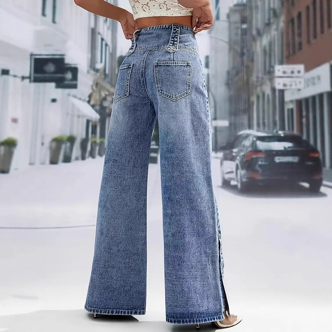 Pantalon en jean à jambe large avec bordure florale