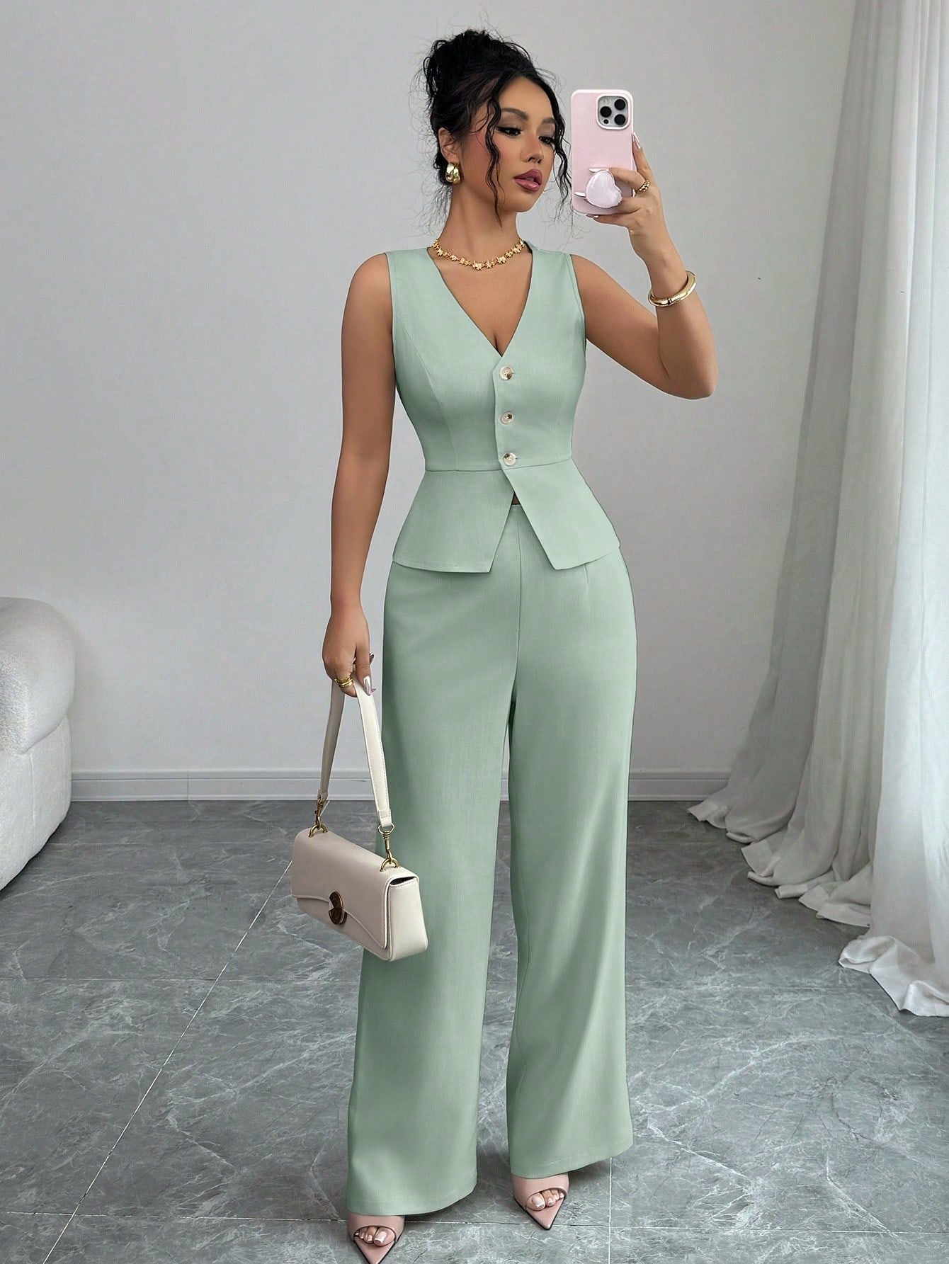 Ensemble pour femmes : débardeur sans manches et pantalon taille haute