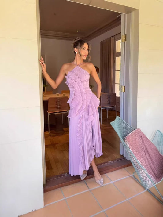 Robe d'été plissée à col licou et dos nu