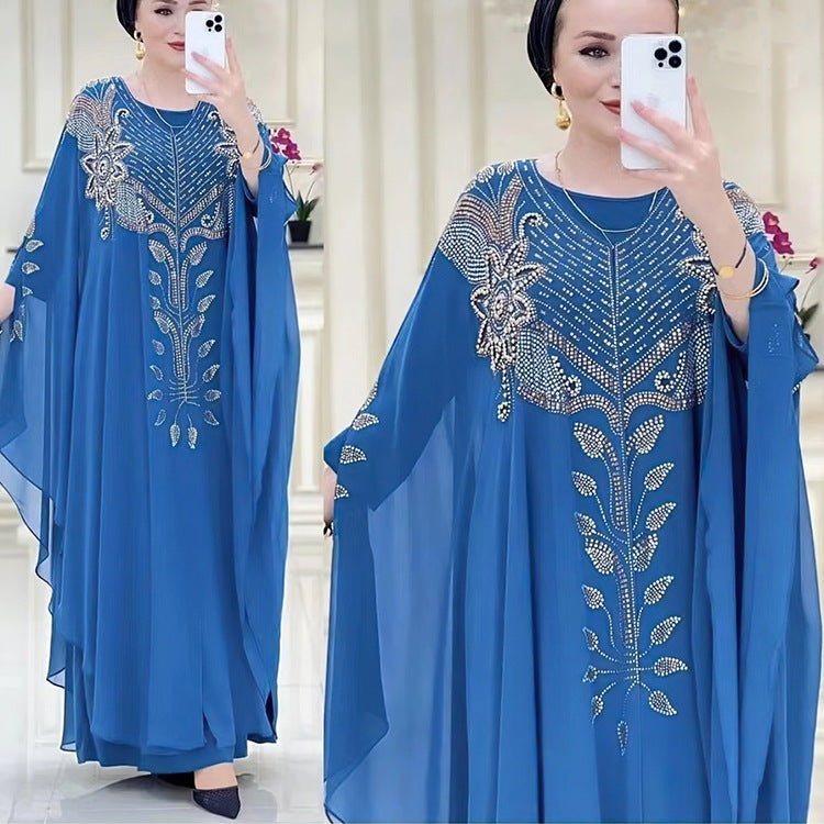 Habit :Robe ethnique en mousseline et strass pour femme grande taille