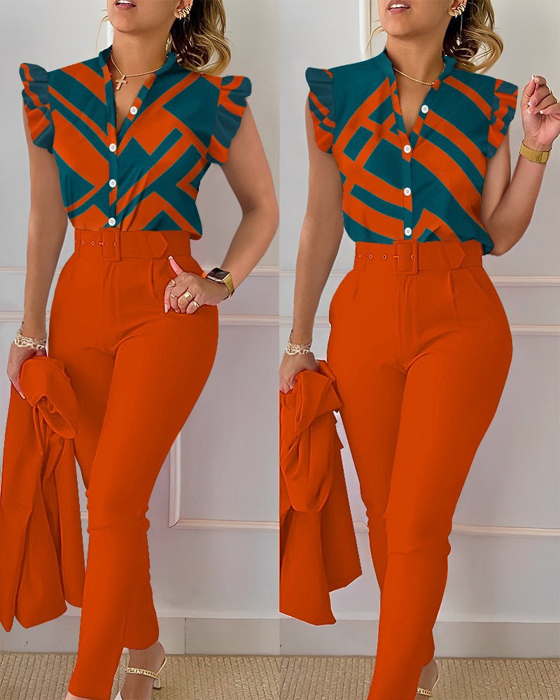 Ensemble haut et pantalon imprimé lotus tendance