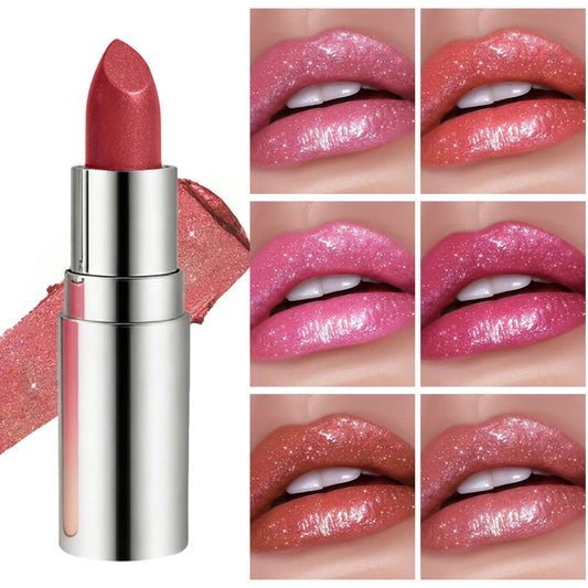 Rouge à lèvres nacré dégradé à 6 couleurs avec de fines paillettes