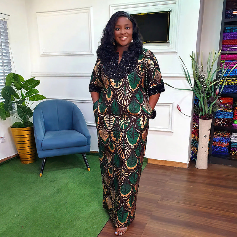 Habit :Robe longue en satin à sequins