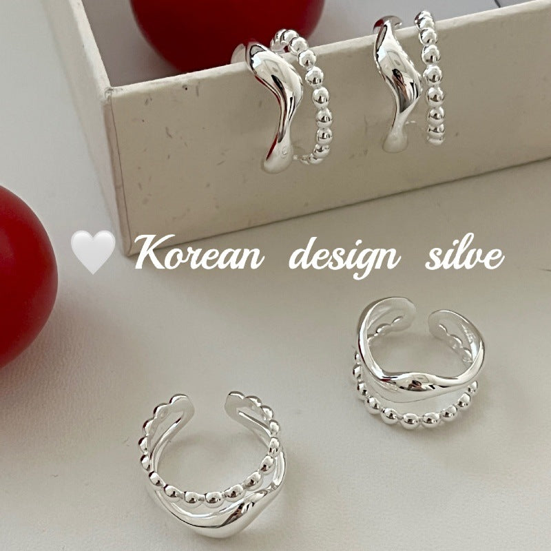 Bague en argent sterling S925 à double rangée de perles