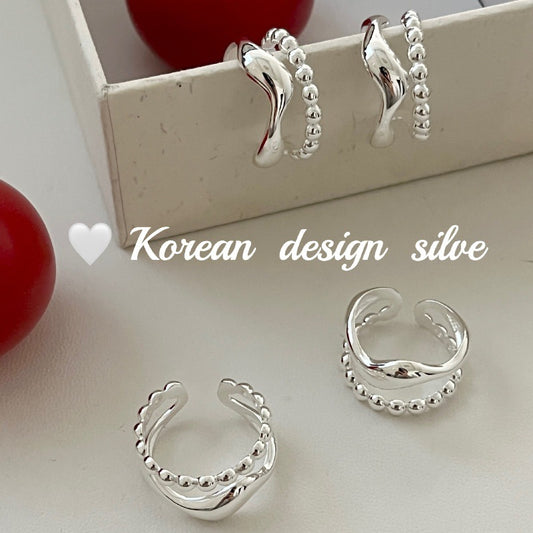 Bague en argent sterling S925 à double rangée de perles