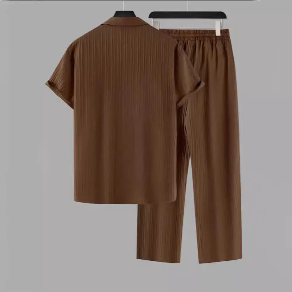 Chemise à manches courtes rayée pour hommes et pantalon ensemble décontracté