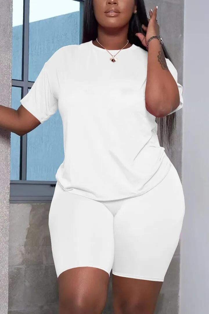 Ensemble deux pieces de t-shirts decontractes unis pour femmes