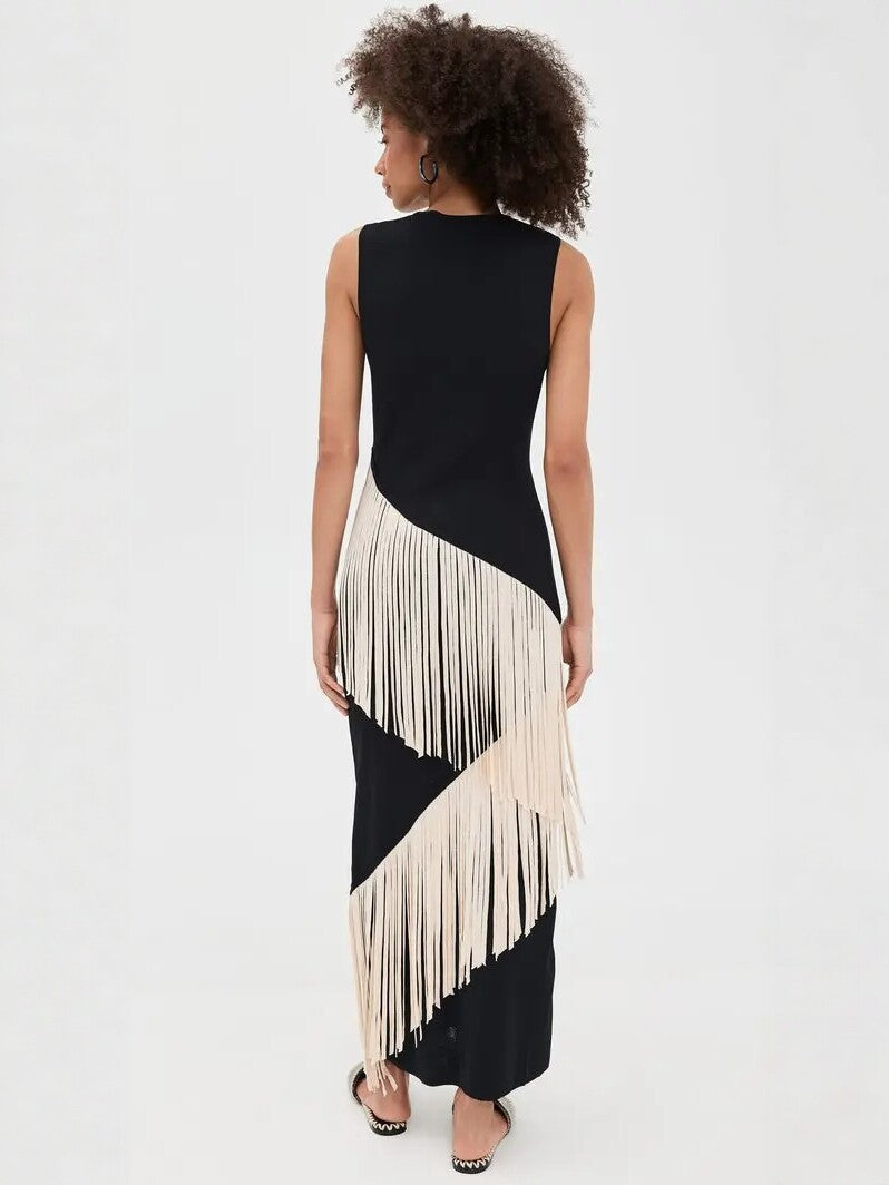Robe bohème sans manches à franges asymétriques
