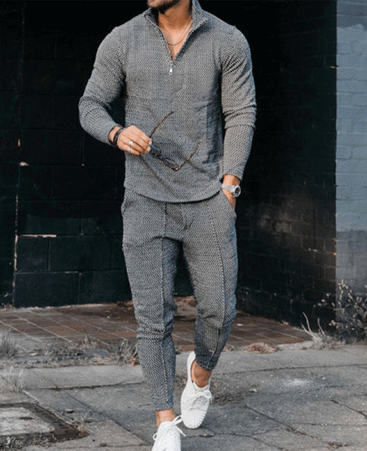 Polo à manches longues texturé pour hommes et pantalon