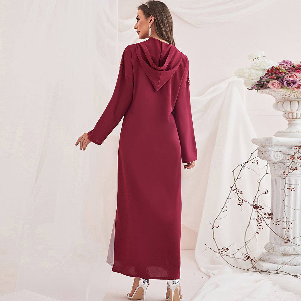 Robe longue à capuche bordeaux