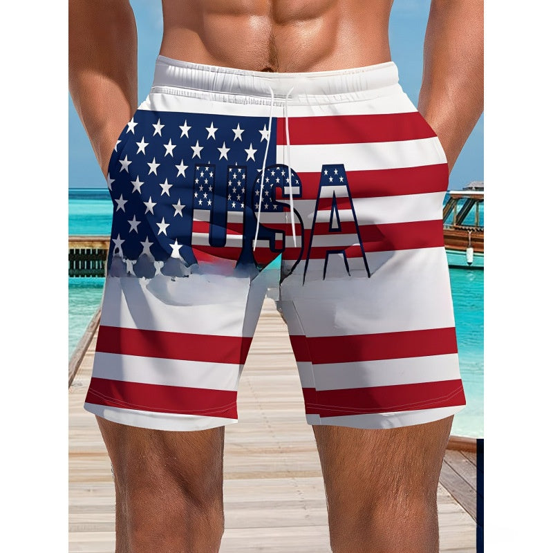 Short de plage décontracté pour homme avec imprimé 3D pour la fête de l'indépendance
