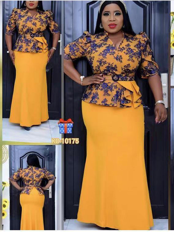 Habit :Robe sirène imprimée élégante à manches sept manches